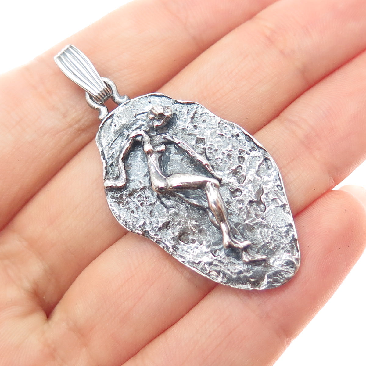 925 Sterling Silver Vintage Virgo Zodiac Sign Modernist Oxidized Charm Pendant