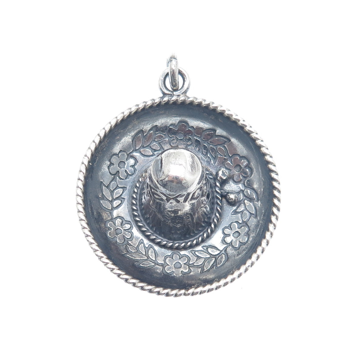 CARTELAN 925 Sterling Silver Vintage Mexico Sombrero Oxidized 3D Charm Pendant