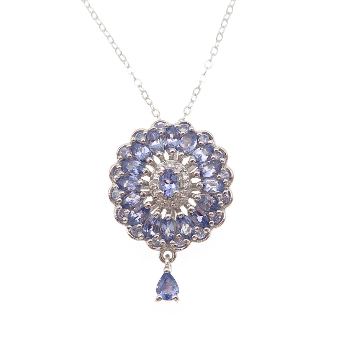 Chuck Clemency 925 Sterling Silver Real Tanzanite & White Topaz Necklace 20"