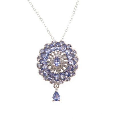 Chuck Clemency 925 Sterling Silver Real Tanzanite & White Topaz Necklace 20"
