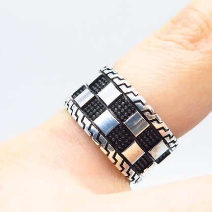 925 Sterling Silver Vintage Chessboard Band Ring Size 8.5