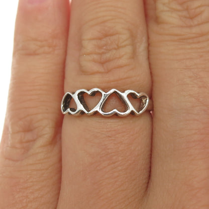 925 Sterling Silver Vintage Open Heart Ring Size 5.75