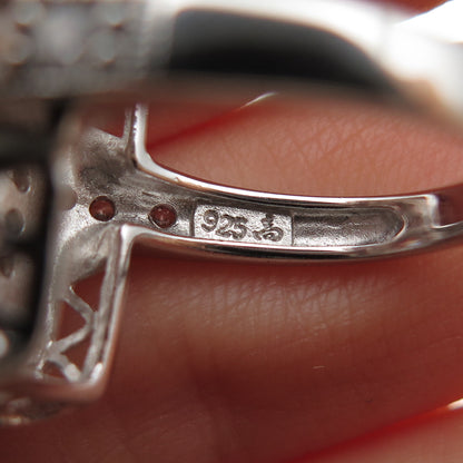 925 Sterling Silver Vintage Enamel & C Z Bohemian Ring Size 6