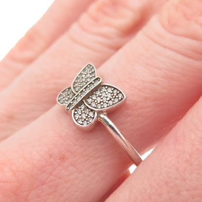 PANDORA 925 Sterling Silver Round-Cut C Z Butterfly Ring Size 6.75