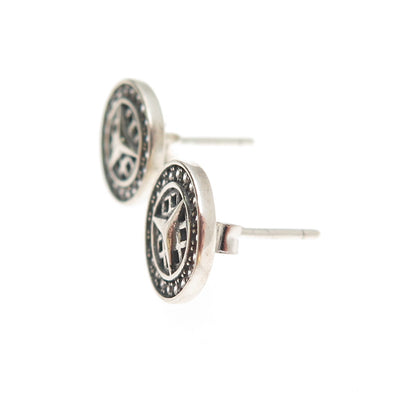 925 Sterling Silver Round-Cut C Z Mercedes Stud Earrings