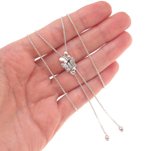 Pandora Sterling Silver C Z Butterfly Adjustable Round Box Chain Necklace 32"