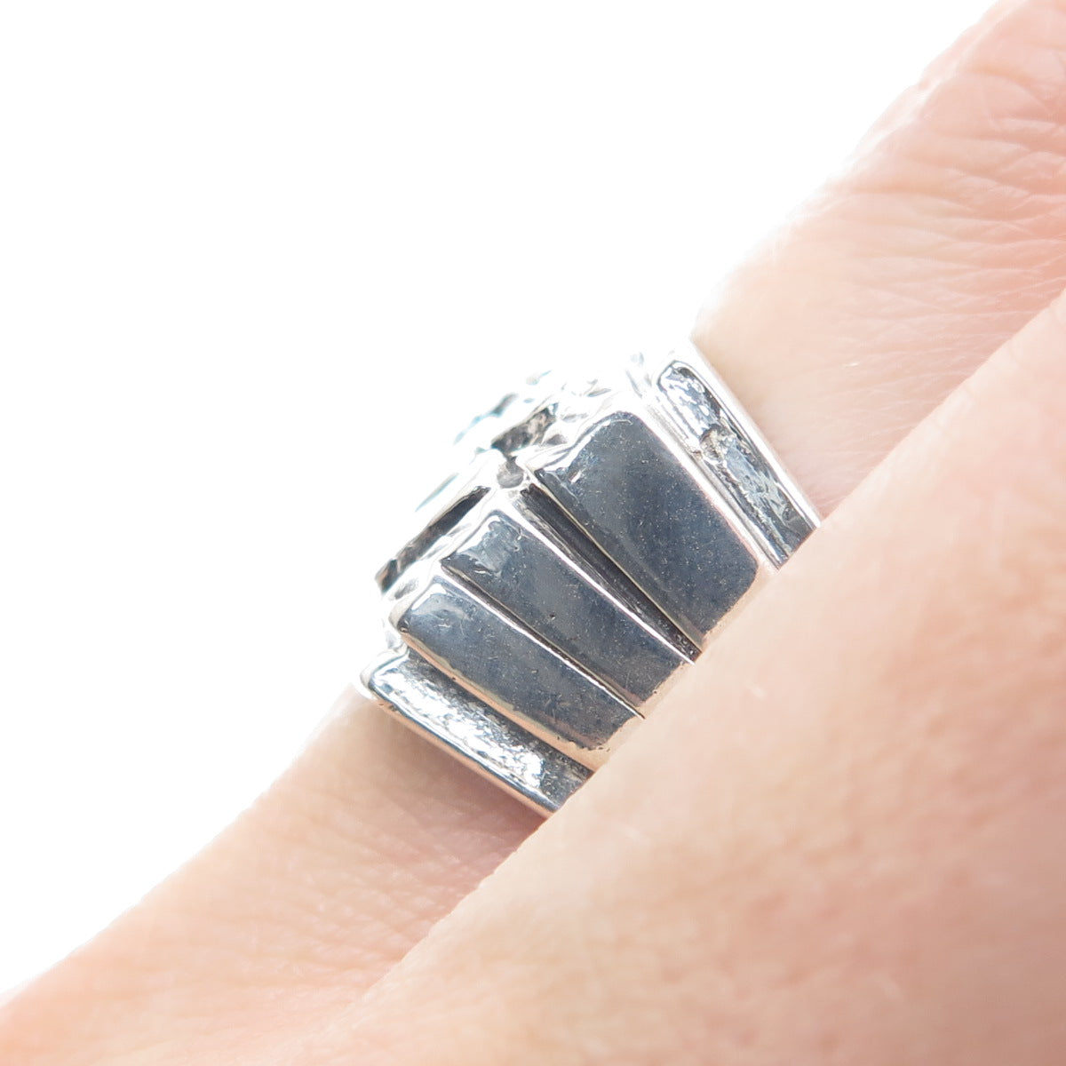 925 Sterling Silver Vintage Modernist Nugget Oxidized Ring Size 10.25