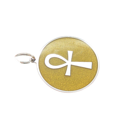925 Sterling Silver Yellow Enamel Egyptian Ankh Minimalist Charm Pendant