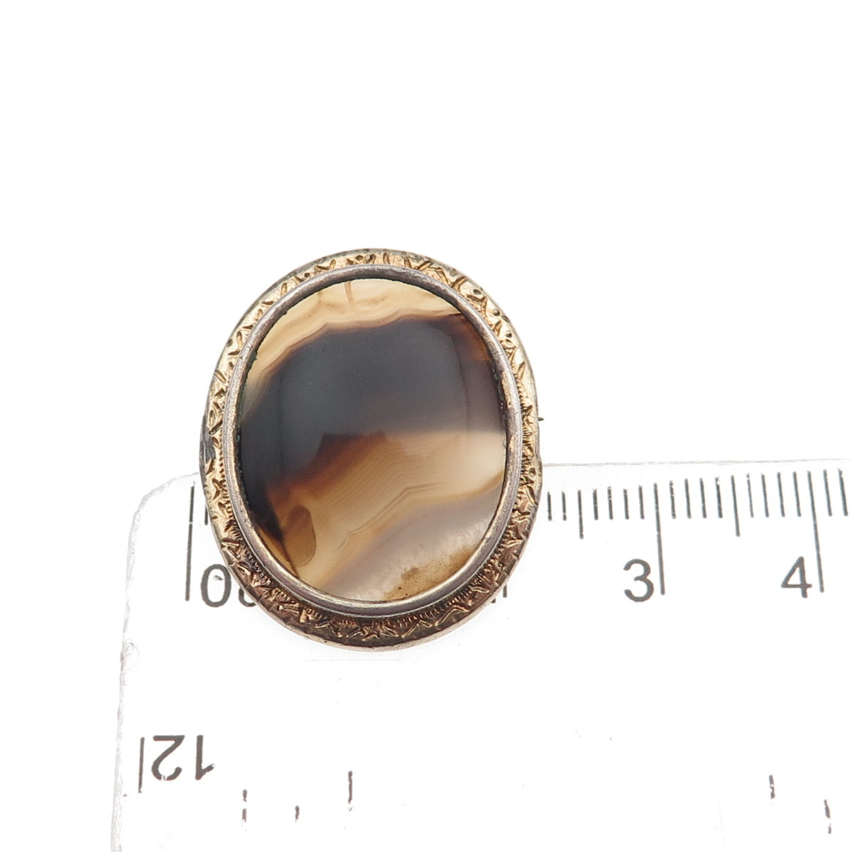 925 Sterling Silver Gold Plated Antique Art Deco Real Agate Pin Brooch