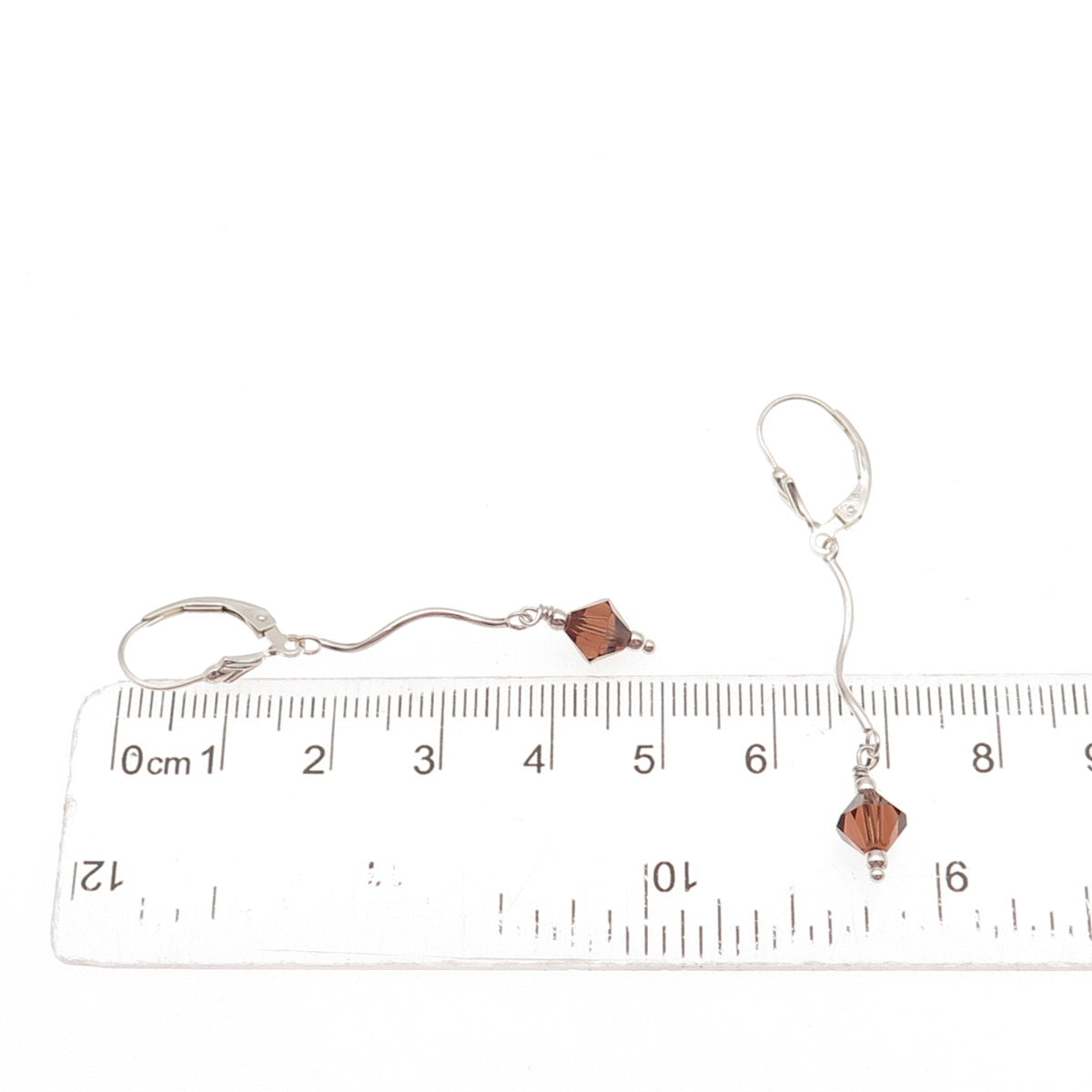 925 Sterling Silver Smoky Crystal Wavy Drop Dangle Earrings