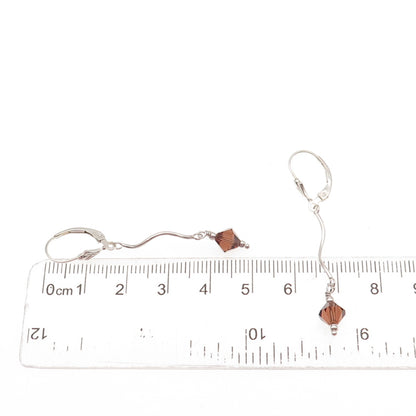 925 Sterling Silver Smoky Crystal Wavy Drop Dangle Earrings