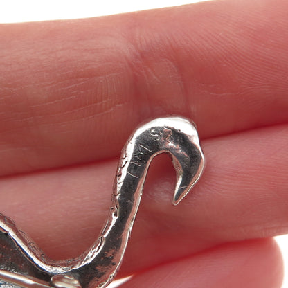 925 Sterling Silver Vintage Flamingo Oxidized Pin Brooch
