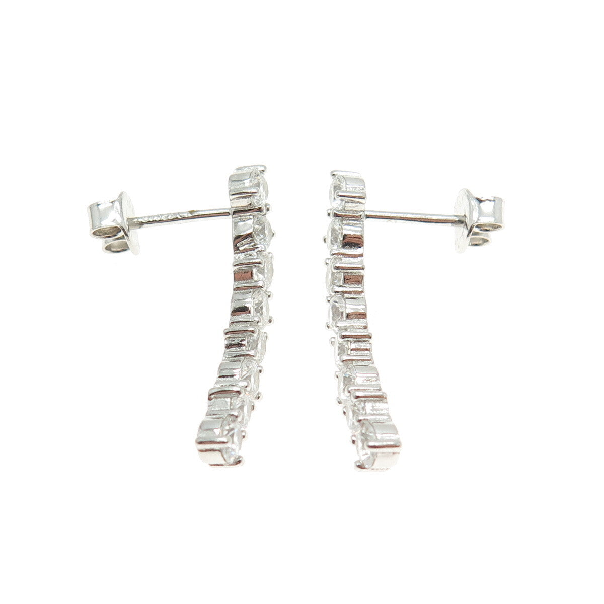 925 Sterling Silver Round-Cut C Z Wavy Bar Earrings