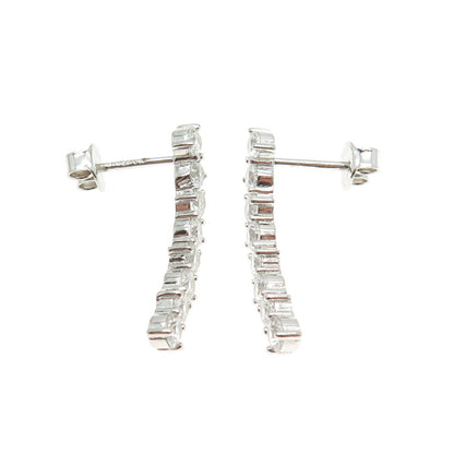 925 Sterling Silver Round-Cut C Z Wavy Bar Earrings