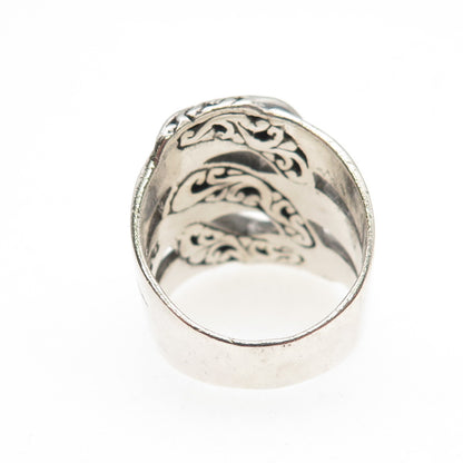Sarda 925 Sterling Silver Vintage Interlocked Link Oxidized Ring Size 8