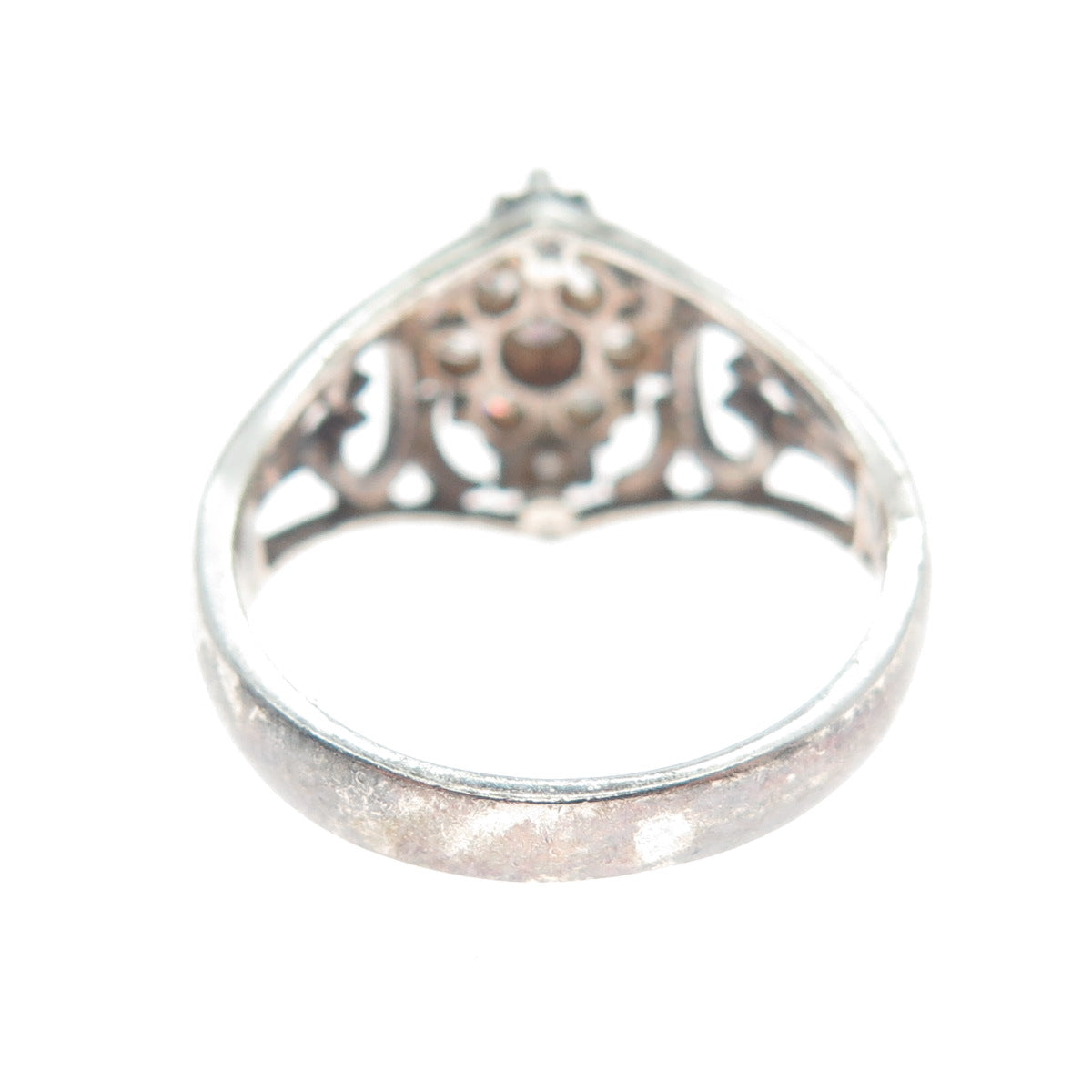 925 Sterling Silver Round-Cut Shaped C Z Ornate Oxidized Ring Size 6