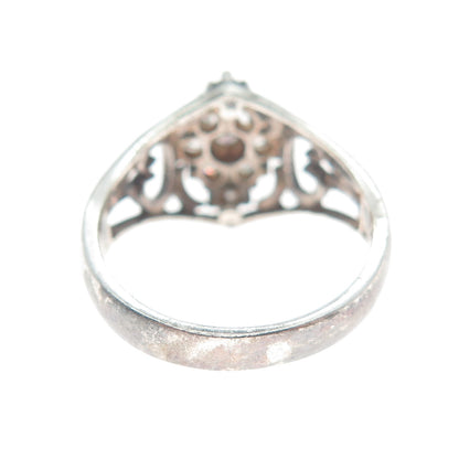 925 Sterling Silver Round-Cut Shaped C Z Ornate Oxidized Ring Size 6
