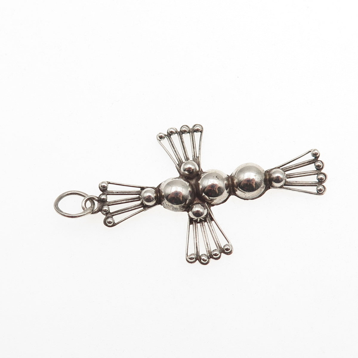 925 Sterling Silver Vintage Mexico Cross Beaded Oxidized Charm Pendant