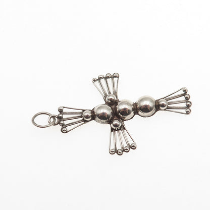 925 Sterling Silver Vintage Mexico Cross Beaded Oxidized Charm Pendant