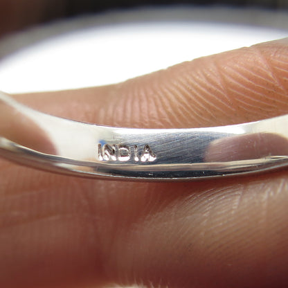 925 Sterling Silver Real Checkered Red Garnet Gemstone Ribbed Ring Size 8