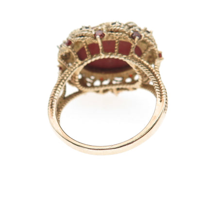 925 Sterling Silver Gold Plated Vintage Real Red Jasper & Garnet Ring Size 10
