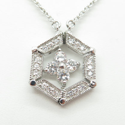 925 Sterling Silver Round-Cut C Z Transformer Magnetic Floral Necklace 16-18"
