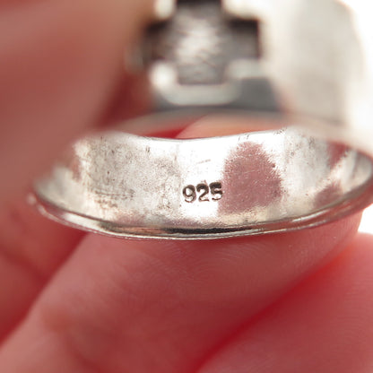 925 Sterling Silver Vintage Cross Hammered Oxidized Band Ring Size 6.5