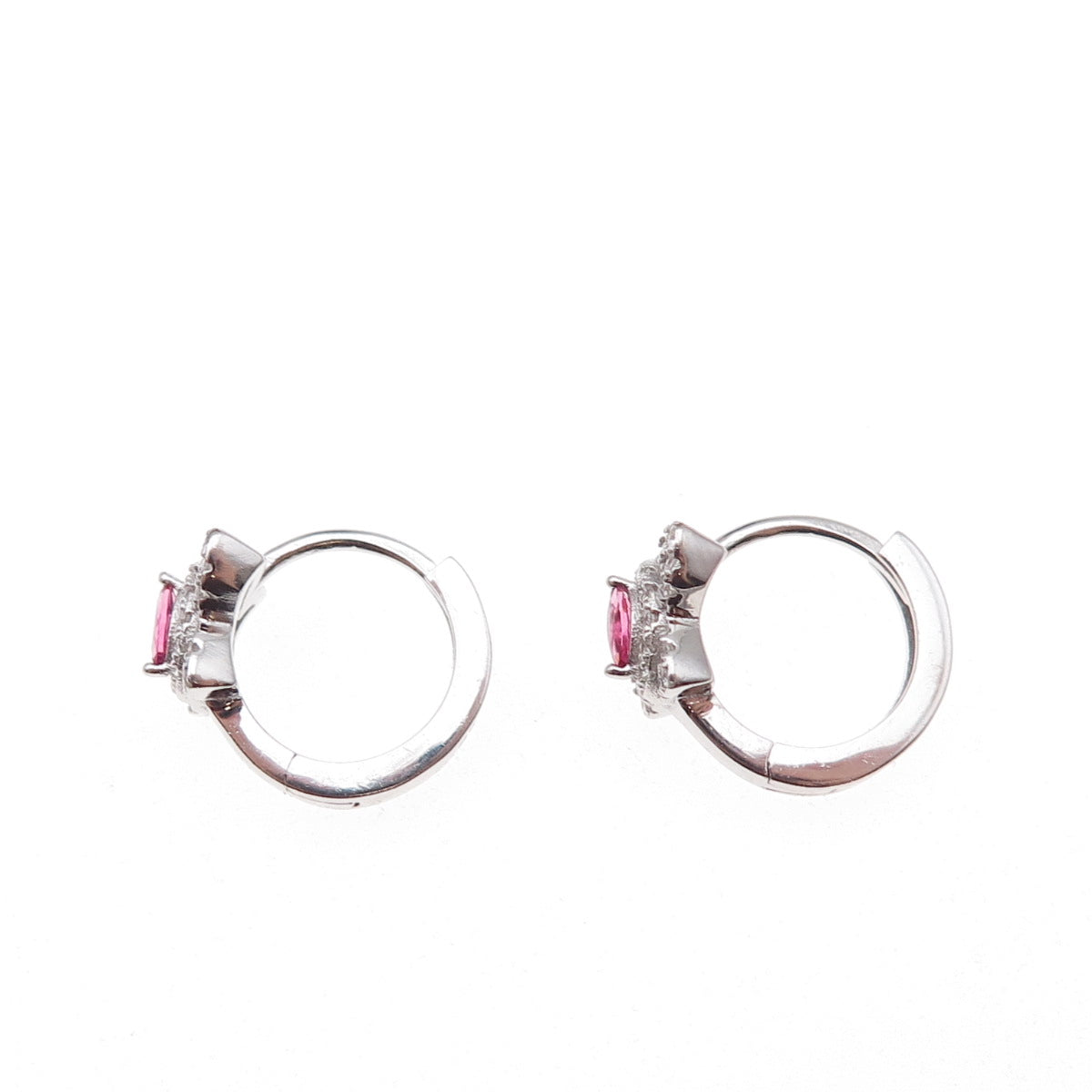 925 Sterling Silver Pink & White C Z Butterfly Hoop Earrings