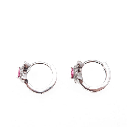 925 Sterling Silver Pink & White C Z Butterfly Hoop Earrings