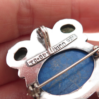 925 Sterling Silver Vintage Mexico Real Lapis Opal Amethyst & Jade Pin Pendant