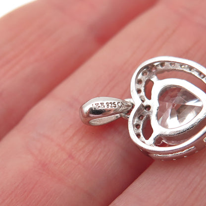 925 Sterling Silver Heart & Round-Cut C Z Mini Charm Pendant