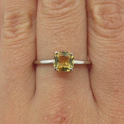 DAZZLERS 925 Sterling Silver Real Cushion-Cut Citrine Ring Size 9