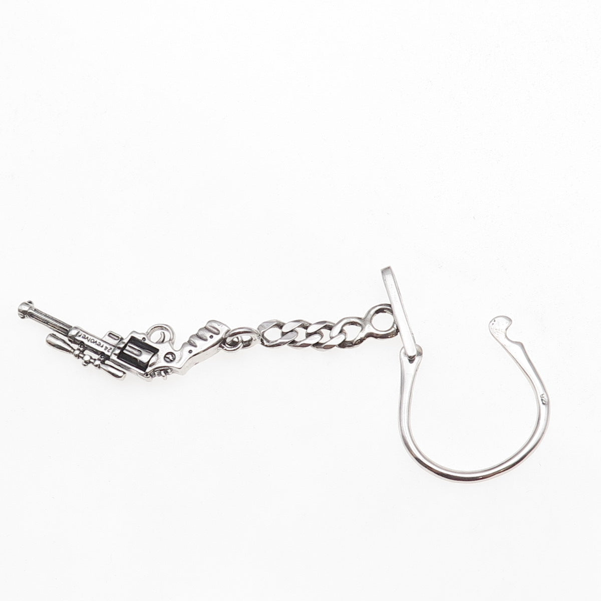 925 Sterling Silver Vintage Revolver Key Fob Chain