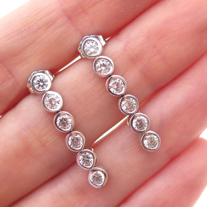 925 Sterling Silver Round-Cut C Z Dangle Earrings