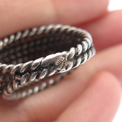 925 Sterling Silver Vintage Twisted Multi-Row Oxidized Dome Ring Size 6.75