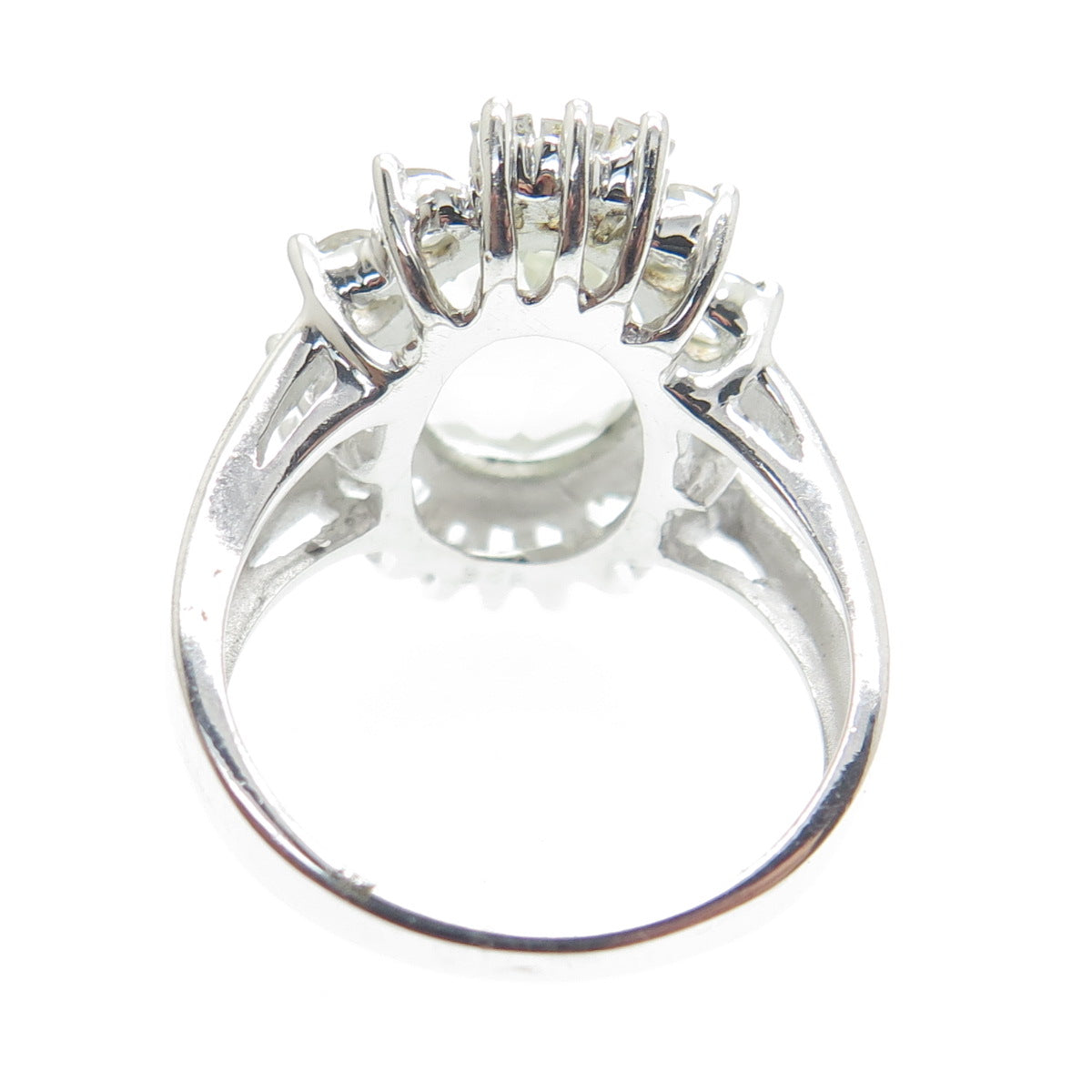 925 Sterling Silver Real Green Amethyst & White Topaz Ring Size 7