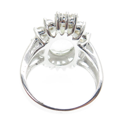 925 Sterling Silver Real Green Amethyst & White Topaz Ring Size 7