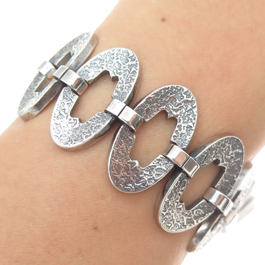 925 Sterling Silver Vintage Modernist Oxidized Oval Panel Link Bracelet 6.75"