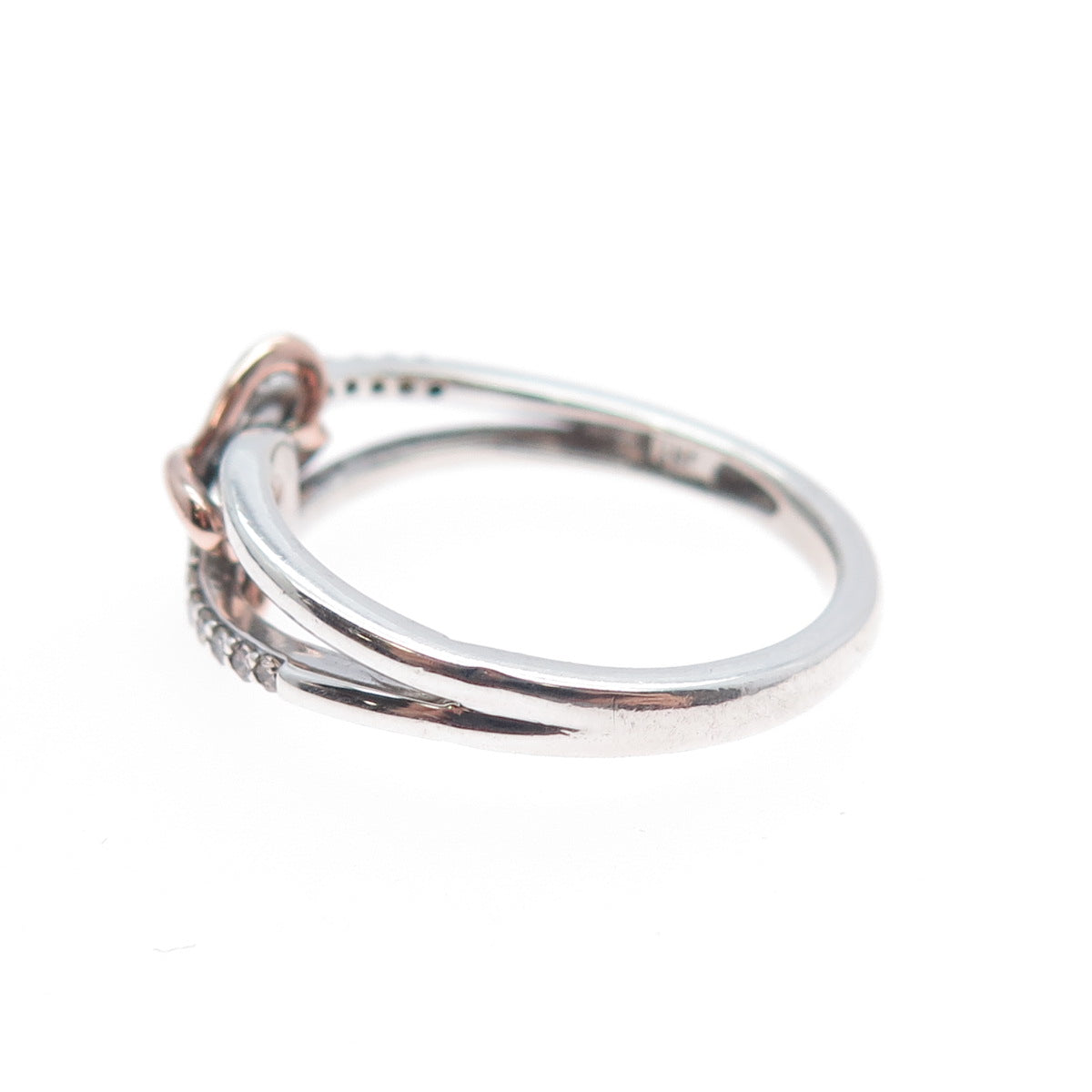 925 Sterling Silver 10K Rose Gold Real Diamond Infinity Heart Ring Size 7.25