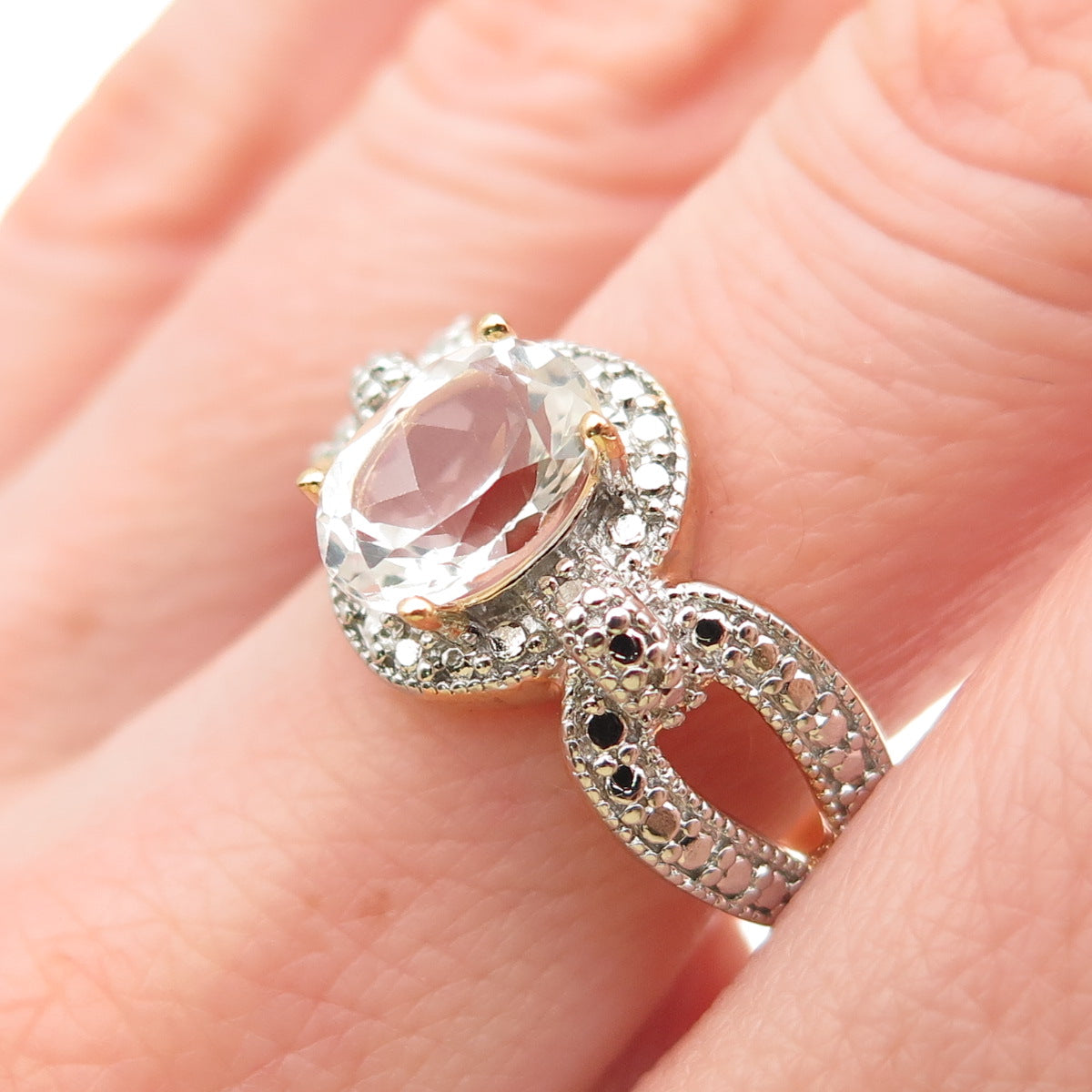 DBJ Dee Berkle Sterling Silver Gold Plated Real Oval-Cut White Topaz Ring Size 9