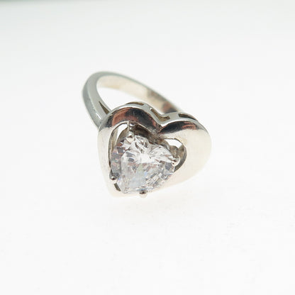 925 Sterling Silver Vintage Heart-Cut C Z Modernist Ring Size 7.25