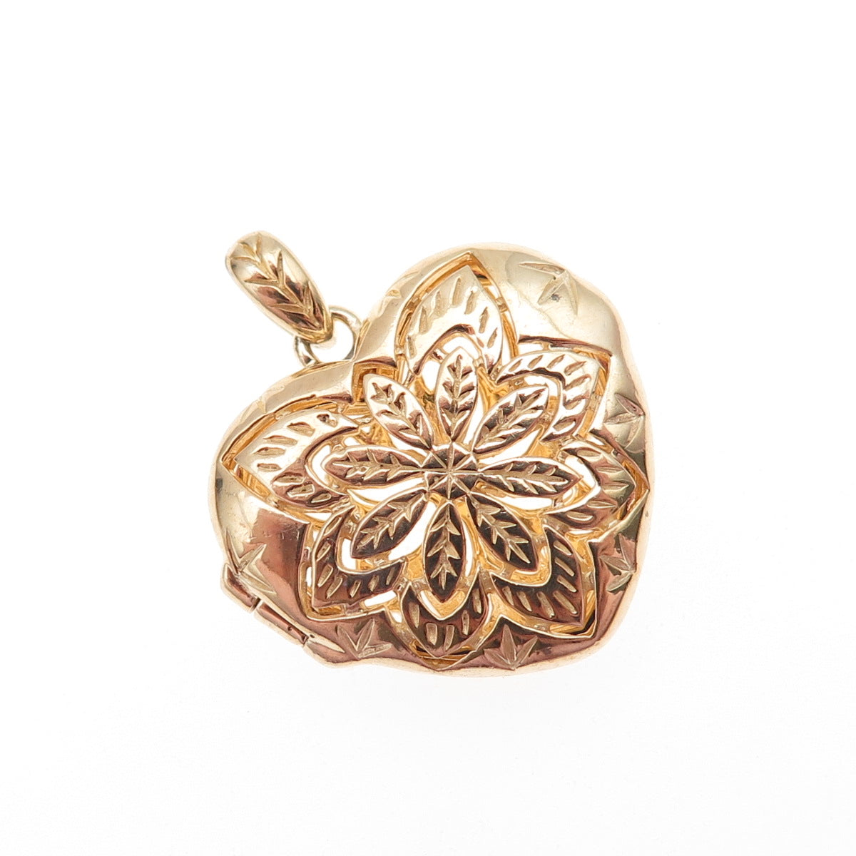 Ross Simons 925 Sterling Silver Gold Plated Floral Heart Locket Charm Pendant