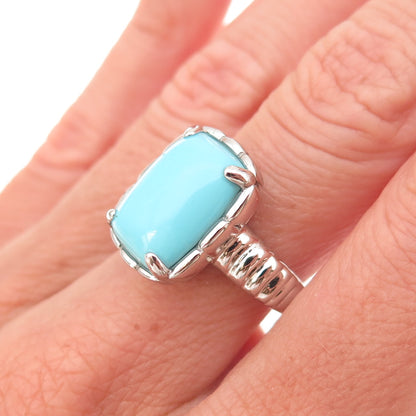 925 Sterling Silver Real Cabochon Tyrone Turquoise Ring Size 8