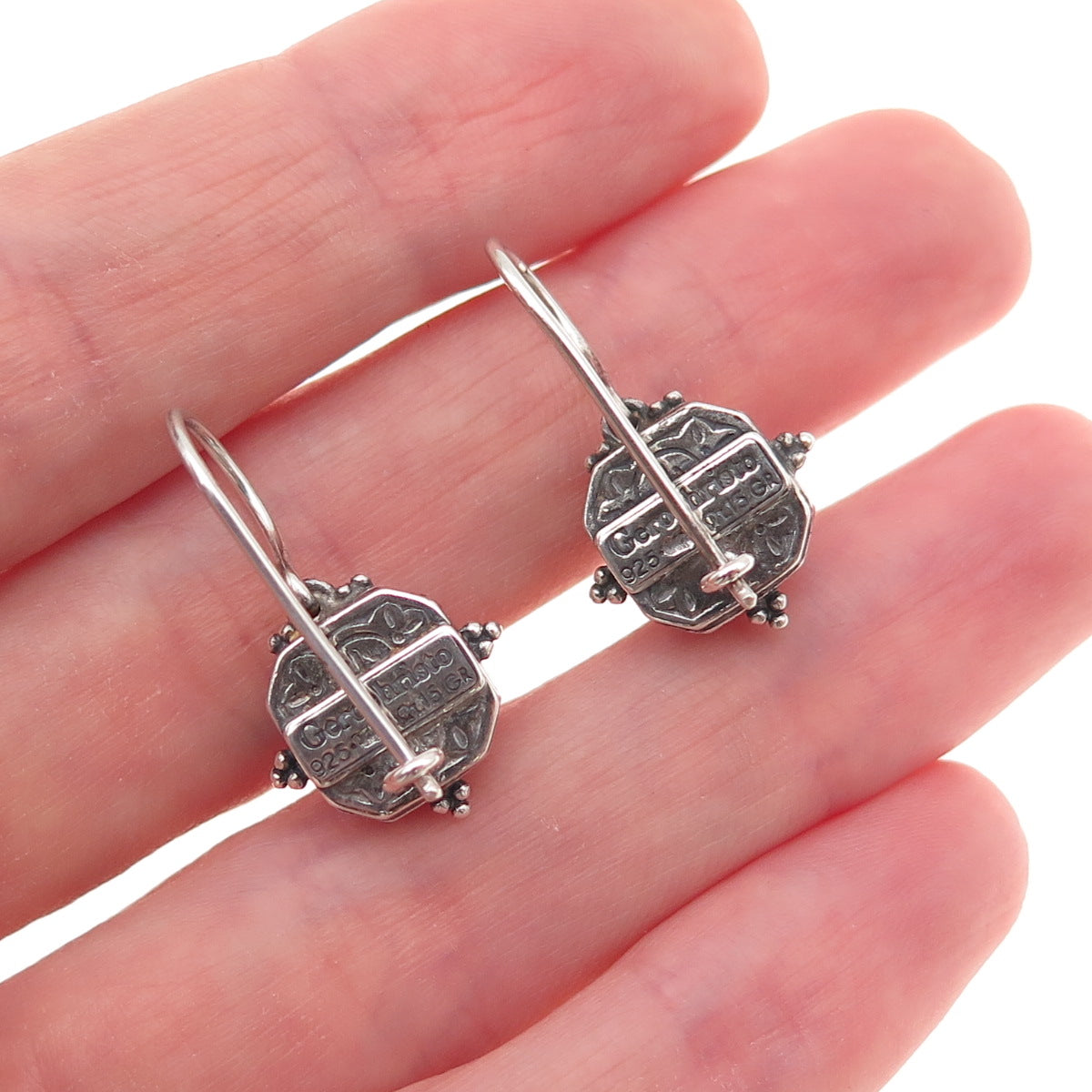 Gerochristo Sterling Silver Vintage Greece Real Pearl Oxidized Dangle Earrings