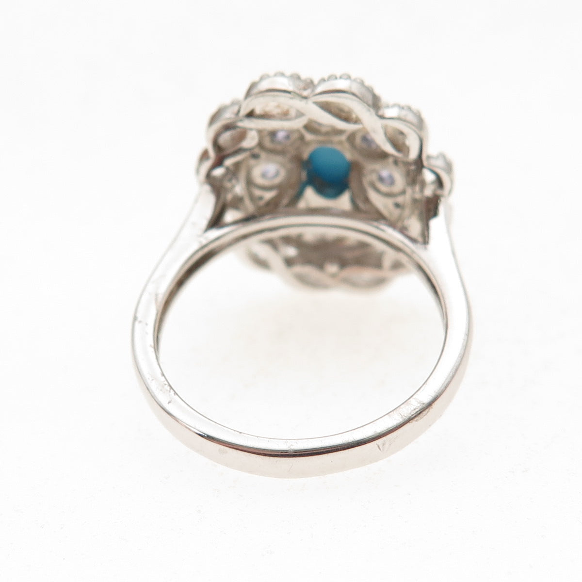 Chuck Clemency 925 Sterling Silver Real Turquoise & Tanzanite Floral Ring Size 7