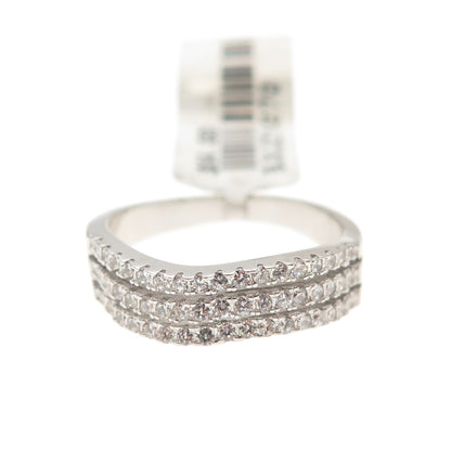 925 Sterling Silver Round-Cut C Z 3-Row Wavy Ring Size 6.5