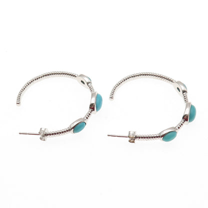 925 Sterling Silver Real Turquoise Station Hoop Earrings