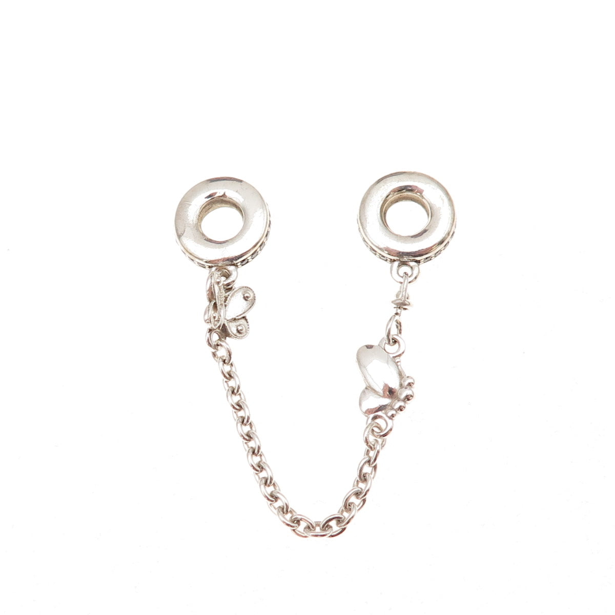 Pandora 925 Sterling Silver C Z Decorative Butterflies Safety Chain Charm