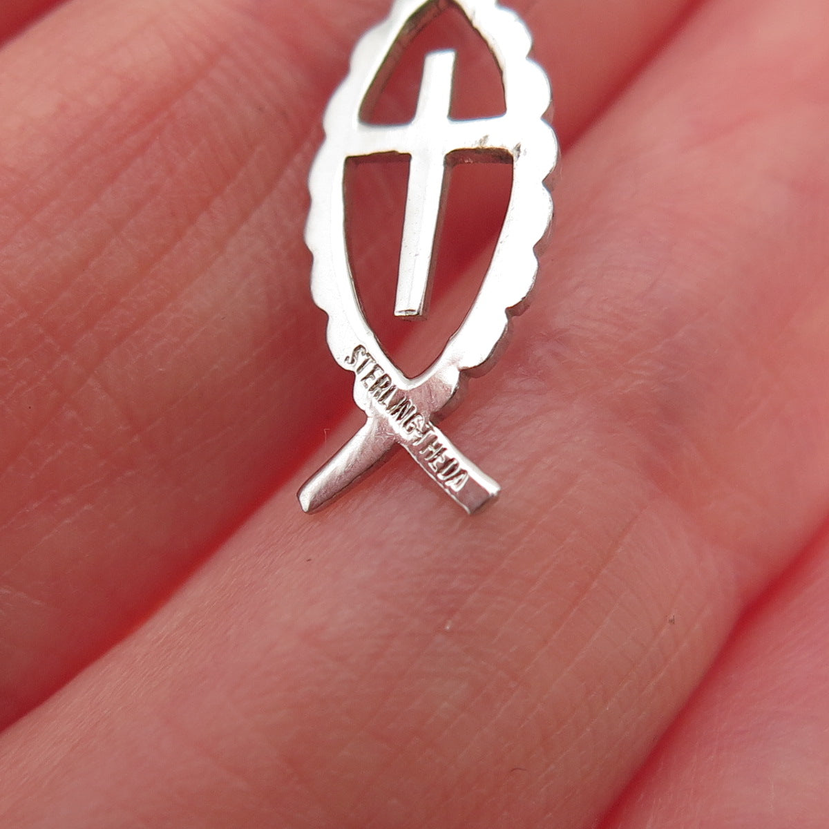 THEDA 925 Sterling Silver Vintage Ichthys Cross Religious Mini Charm Pendant