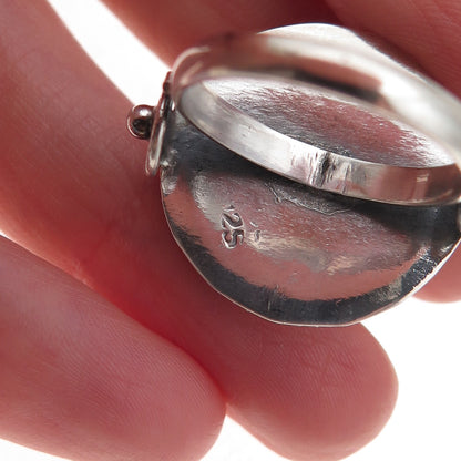 925 Sterling Silver Vintage Real Green Onyx Spiral Dome Oxidized Ring Size 8
